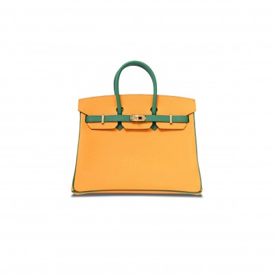 HERMÈS BIRKIN 30 TOGO LEATHER SUN YELLOW AND PEACOCK GREEN WITH GOLD BUCKLE BAG H028365CC30 (30*23*15cm)